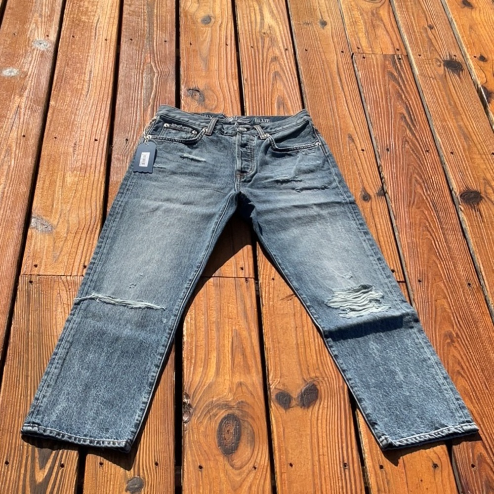 NWT Daily Blue By AG Mid Wash Distressed Cropped Jeans In Hype Size 26